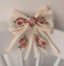 Load image into Gallery viewer, The Mia Embroidered Flower Organza Bow Hair Clip
