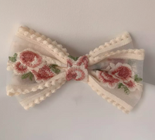 Load image into Gallery viewer, The Mia Embroidered Flower Organza Bow Hair Clip