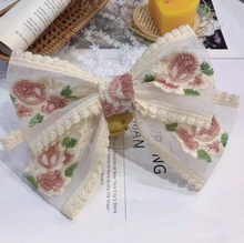 Load image into Gallery viewer, The Mia Embroidered Flower Organza Bow Hair Clip