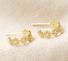 Load image into Gallery viewer, Crystal Daisy Gold Hoop Earrings