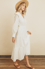 Load image into Gallery viewer, White Eyelet Ruffled Tiered Maxi Dress
