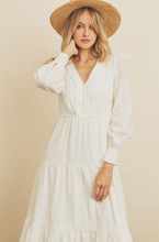 Load image into Gallery viewer, White Eyelet Ruffled Tiered Maxi Dress