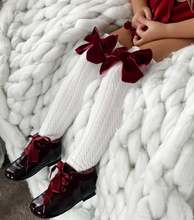 Load image into Gallery viewer, Velvet Bow White Knee High Socks
