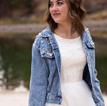 Load image into Gallery viewer, Embroidered Pearl Denim Jacket