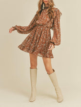 Load image into Gallery viewer, Mocha Balloon Sleeve Floral Dress