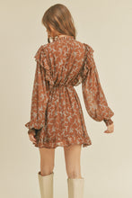 Load image into Gallery viewer, Mocha Balloon Sleeve Floral Dress