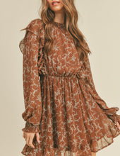 Load image into Gallery viewer, Mocha Balloon Sleeve Floral Dress