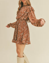 Load image into Gallery viewer, Mocha Balloon Sleeve Floral Dress