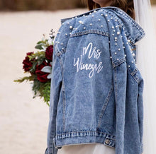 Load image into Gallery viewer, Embroidered Pearl Denim Jacket