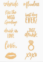 Load image into Gallery viewer, Gold Bachelorette Party Temporary Tattoos