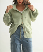 Load image into Gallery viewer, Sage Green Floral Embellished Cardigan Sweater
