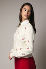 Load image into Gallery viewer, Candy Cane Embroidered Cardigan Sweater
