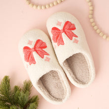 Load image into Gallery viewer, Holiday Bow Fuzzy Slippers
