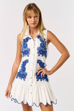 Load image into Gallery viewer, Mediterranean Chic Embroidered Collar Button Down Mini Dress
