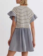 Load image into Gallery viewer, Striped Ruffle Denim Babydoll Dress
