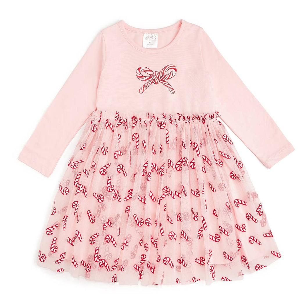Candy Cane Confetti Long Sleeve Tutu Dress