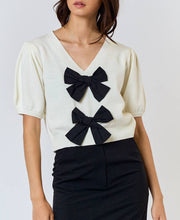 Load image into Gallery viewer, Bow Front Puff Sleeve Sweater Top
