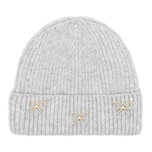 Load image into Gallery viewer, Pearl Bow Embellished Winter Beanie
