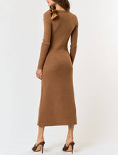 Load image into Gallery viewer, Mocha Shoulder Satin Bow Sweater Midi Dress
