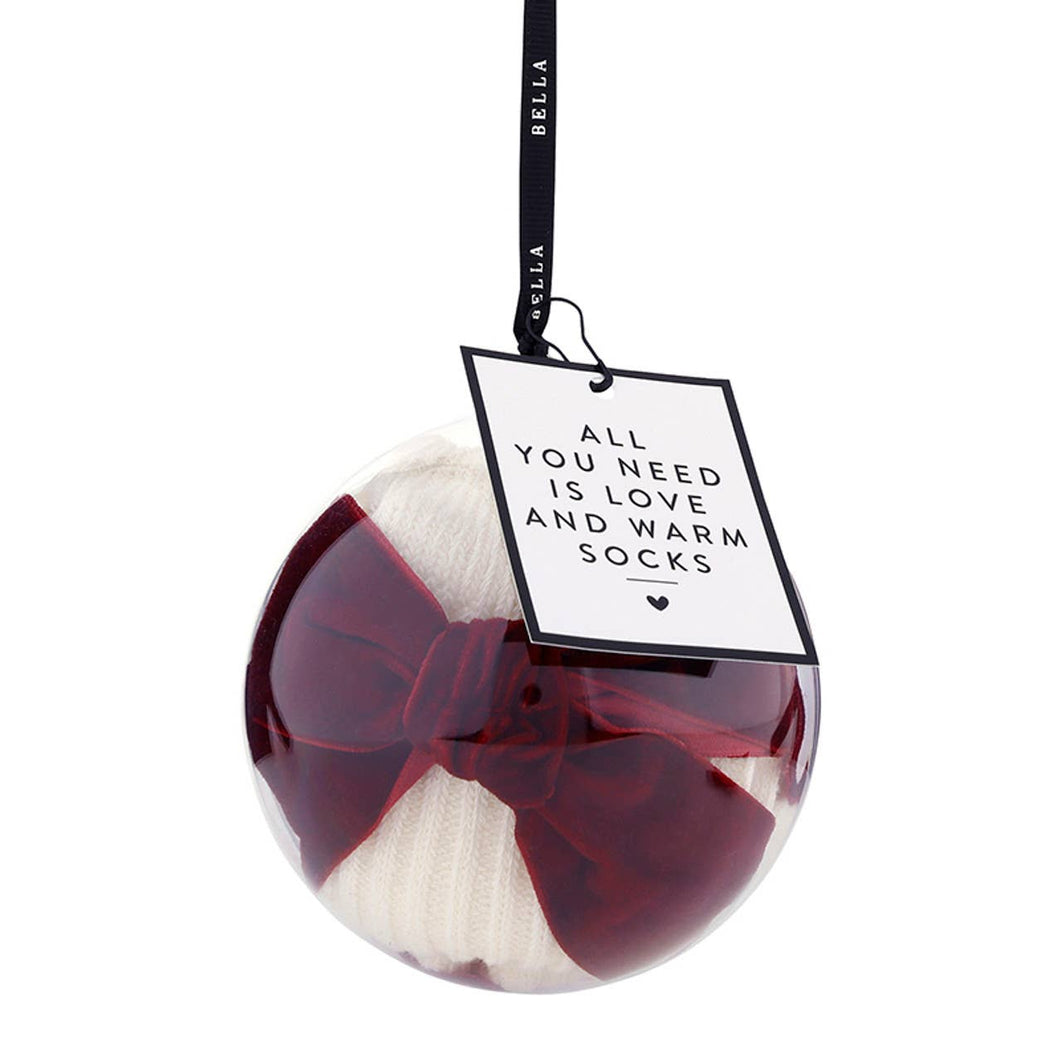 Ivory & Burgundy Velvet Bow Cotton Socks Ornament