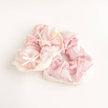Load image into Gallery viewer, Pink &amp; Cream Ruffle Lace Ribbon Scrunchie

