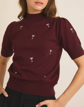 Load image into Gallery viewer, Mock Neck &#39;Martini&#39; Embroidered Knit Top
