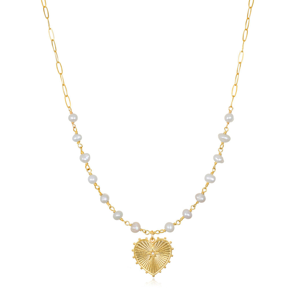 Beaded Gold Heart Stone Paperclip Necklace