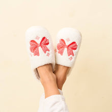 Load image into Gallery viewer, Holiday Bow Fuzzy Slippers
