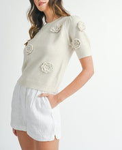 Load image into Gallery viewer, Flower Trimmed Puff Sleeve Sweater Top
