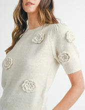 Load image into Gallery viewer, Flower Trimmed Puff Sleeve Sweater Top
