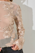 Load image into Gallery viewer, Champagne Floral Print Mesh Top
