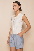 Load image into Gallery viewer, Pretty Little Gold Bow Button Sleeveless Knit Top
