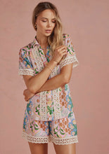 Load image into Gallery viewer, Garden Party Crochet Contrast Trim Satin Top **PREORDER**
