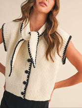 Load image into Gallery viewer, Ivory Black Tie Neck Sweater Vest
