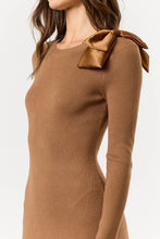 Load image into Gallery viewer, Mocha Shoulder Satin Bow Sweater Midi Dress
