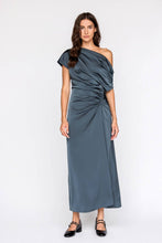 Load image into Gallery viewer, Chocolate Brown One Shoulder Ruched Midi Dress
