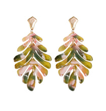 Load image into Gallery viewer, Pink &amp; Green Camo Petite Palm Statement Drop Earrings
