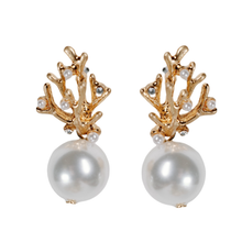 Load image into Gallery viewer, Pearl Gold Coral Mini Statement Earrings
