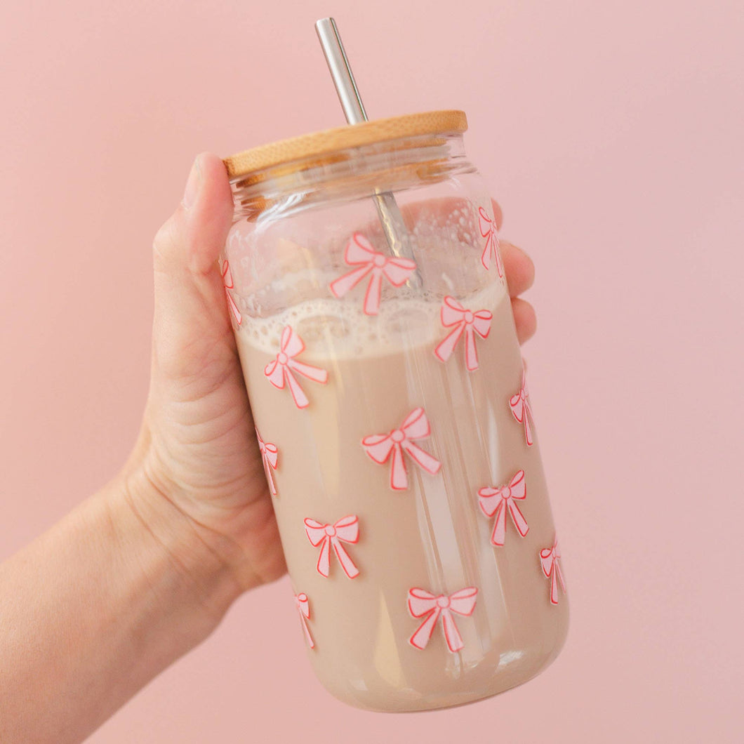 Pink Bows Coffee Glass Can