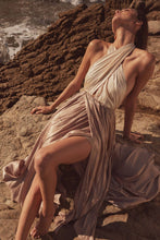 Load image into Gallery viewer, Grecian Goddess Satin Crisscross Halter Maxi Dress
