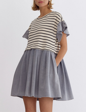 Load image into Gallery viewer, Striped Ruffle Denim Babydoll Dress
