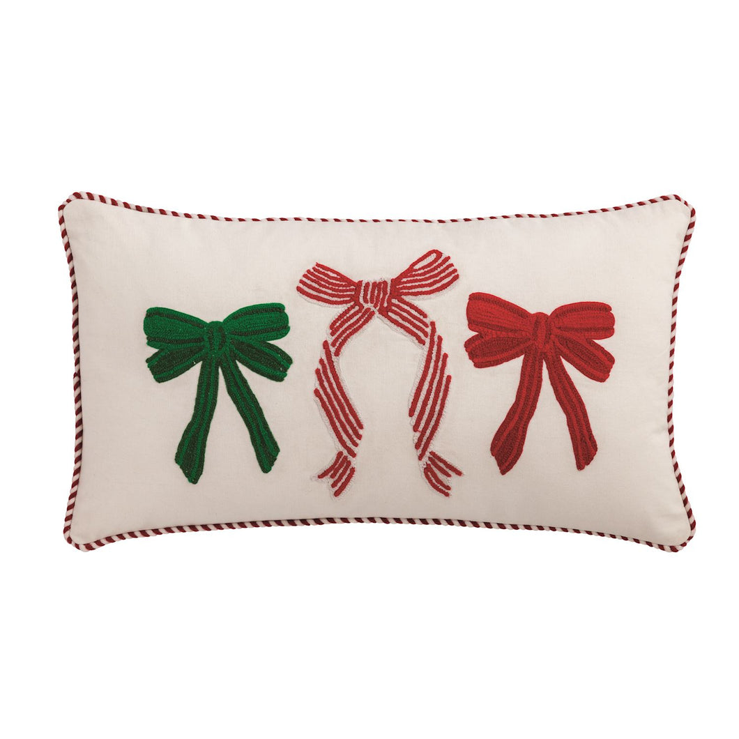 Bow Whimsy Christmas Embroidered Pillow