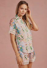 Load image into Gallery viewer, Garden Party Crochet Contrast Trim Satin Top **PREORDER**
