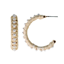 Load image into Gallery viewer, Natural Raffia Pearl Statement Hoop Earrings
