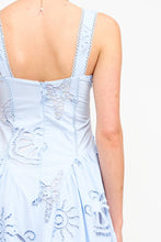 Load image into Gallery viewer, Reagan Embroidered Corset Blue Midi Dress

