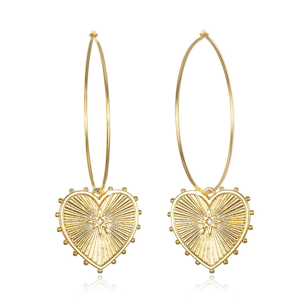 Beaded Gold Heart Hoop Earrrings