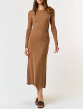 Load image into Gallery viewer, Mocha Shoulder Satin Bow Sweater Midi Dress
