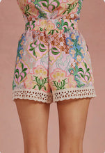Load image into Gallery viewer, Garden Party Crochet Contrast Trim Satin Shorts **PREORDER**
