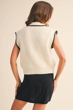 Load image into Gallery viewer, Ivory Black Tie Neck Sweater Vest
