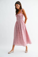 Load image into Gallery viewer, The Amagansett Cherry Embroidered Striped Midi Dress
